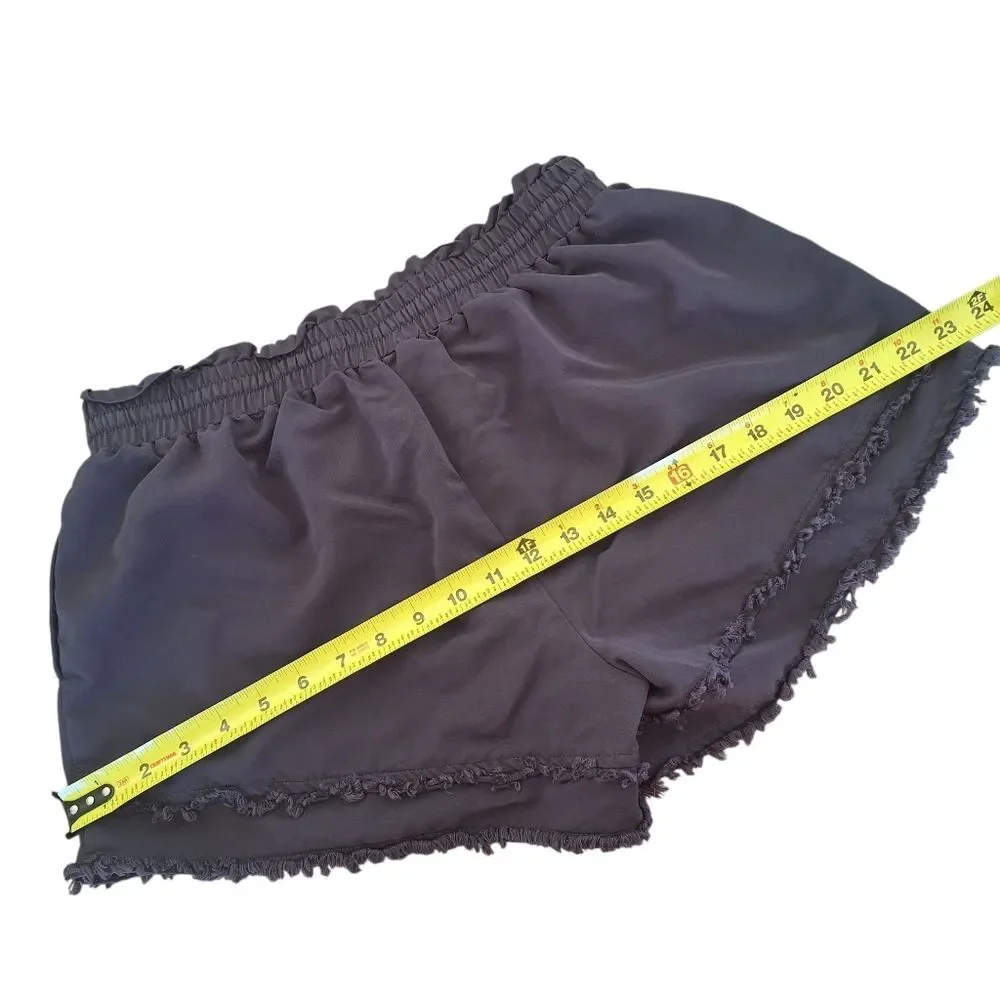 Day + Moon Shorts Black Distressed Hem Pockets Pull On Relaxed L